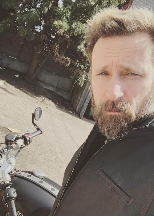 Mike Dirnt with his Triumph bike in February 2018