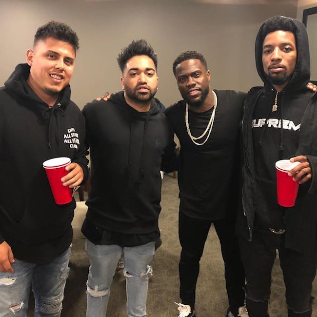 Rockie Fresh (Extreme Right) with (From Left) Josh Salas, Daniel George, and Kevin Hart in 2018