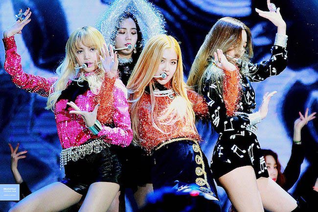 BLACKPINK performing "Playing with Fire" song at the 31st Golden Disc Awards in January 2017