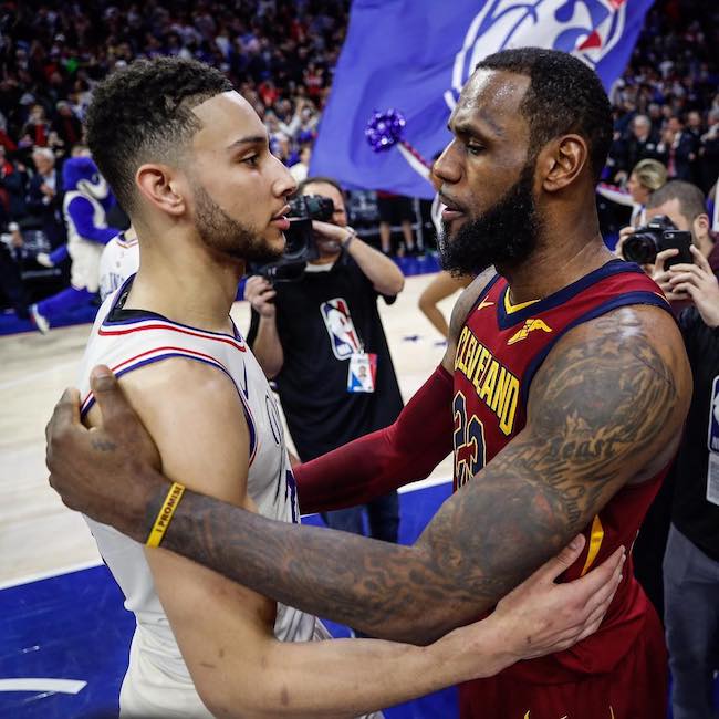 Ben Simmons and LeBron James in April 2018