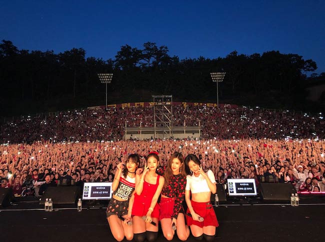 Black Pink girl band while performing in 2018