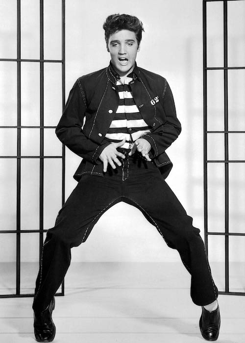 Elvis Presley posing for 1957 film Jailhouse Rock