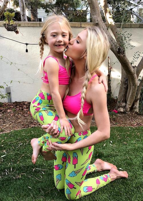 Everleigh Soutas with her mother Savannah LaBrant wearing matching dress in February 2018