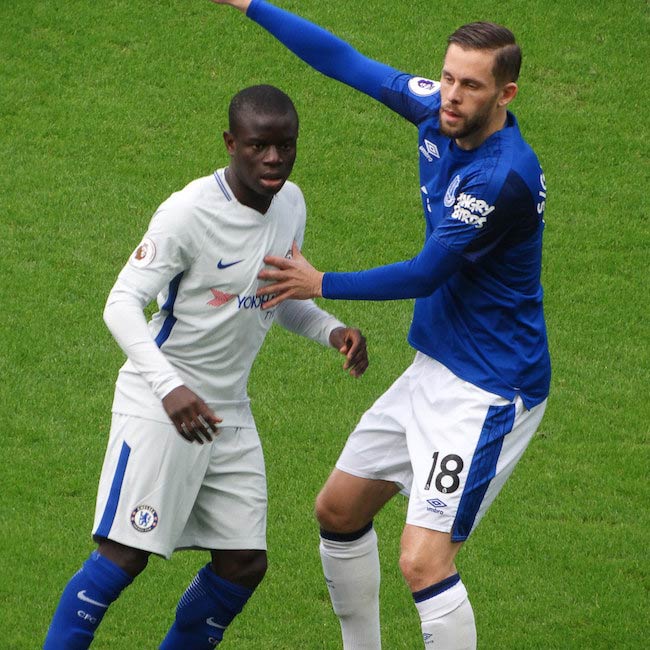 N'Golo Kante during a match between Everton and Chelsea in December 2017