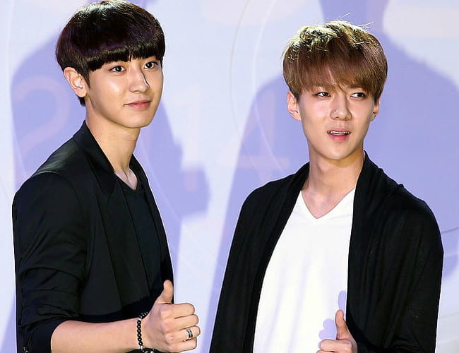 Oh Se-hun (Right) and Park Chanyeol as seen in July 2014