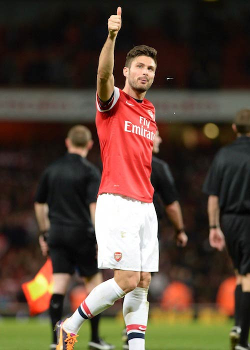 Olivier Giroud of Arsenal after winning by 2-0 over Liverpool in Premier League in 2013