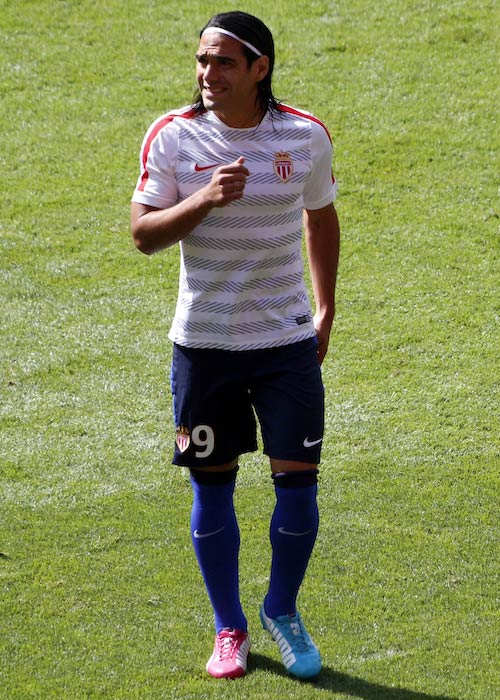 Radamel Falcao during a warm-up session for AS Monaco at the 2014 Emirates Cup