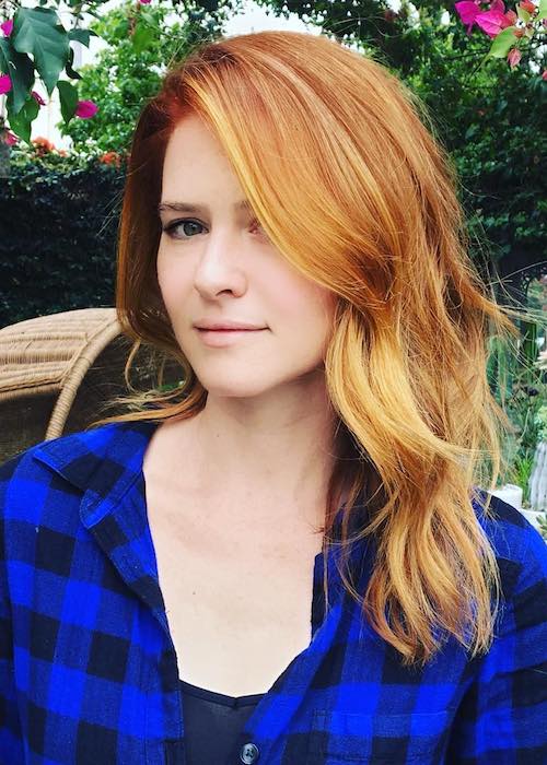 Sarah Drew showing her amazing hair which she got done from LA based hairstylist Christina in May 2018