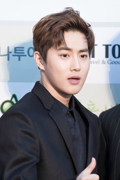 Suho at Gaon Chart K-pop Awards red carpet in February 2016