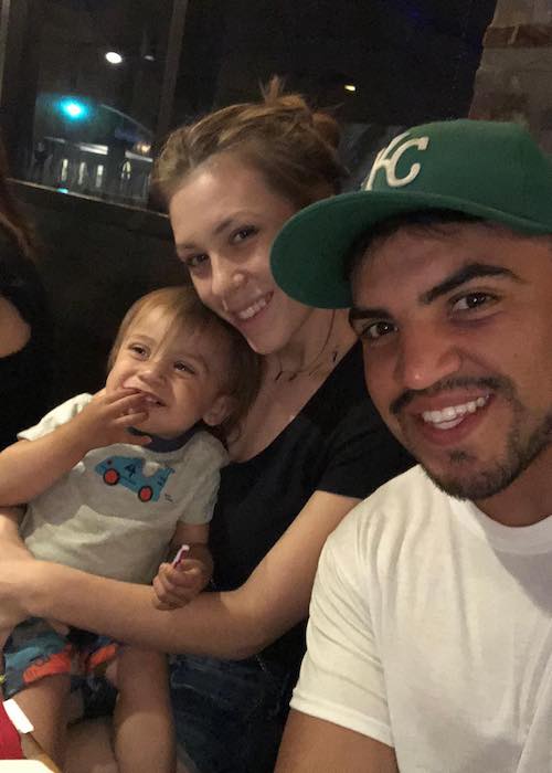 Victor Ortiz with partner Deborah Mather and their child Royal in June 2018