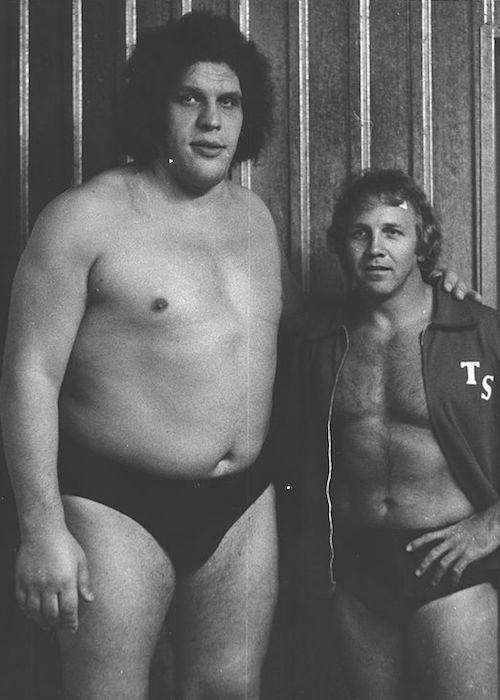 Andre the Giant with Tommy Seigler before a wrestling match