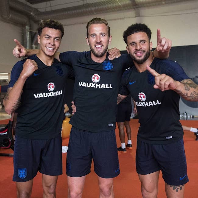 Dele, Harry Kane, and Kyle Walker [From Left] as seen in July 2018