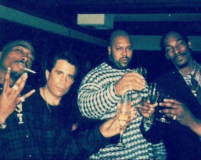 From left to right - Tupac Shakur, David Kenner, Suge Knight, Snoop Dogg