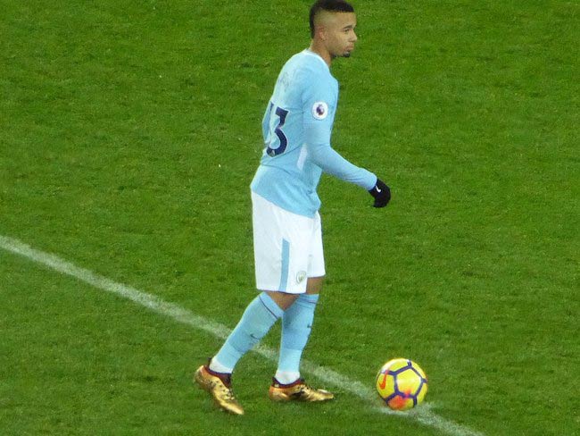 Gabriel Jesus in a match of Manchester United vs Manchester City in December 2017