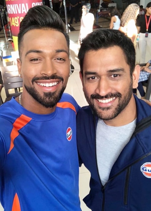 Hardik Pandya with M.S. Dhoni (Right) as seen in March 2018