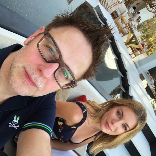 James Gunn in a selfie with Jennifer Holland in July 2018