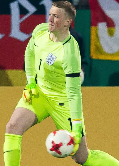 Jordan Pickford during a match in March 2017