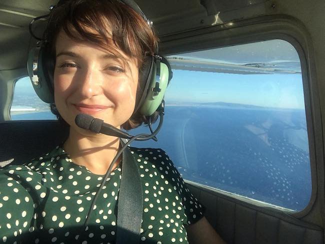 Milana Vayntrub helicopter selfie in March 2017