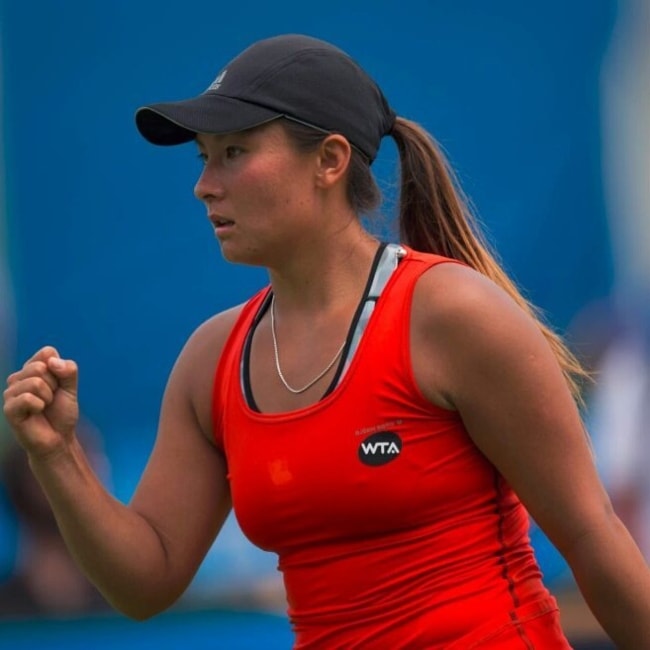 Tara Moore after a victory in a match