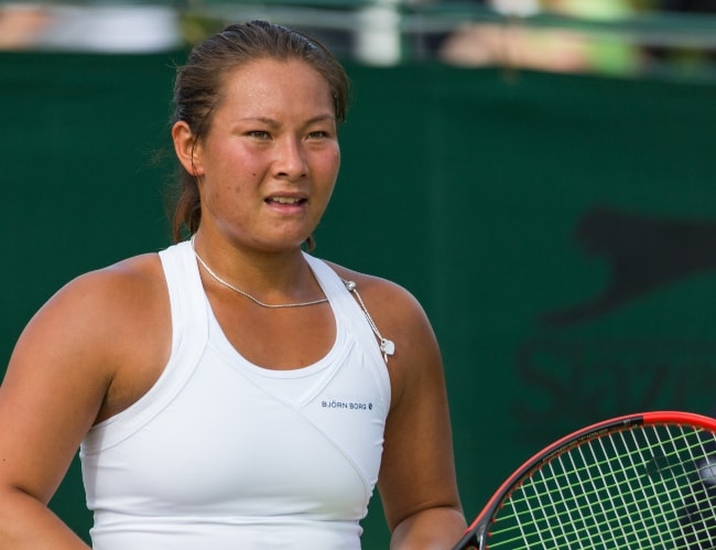 Tara Moore competing at the Wimbledon Qualifying Tournament in England in June 2015