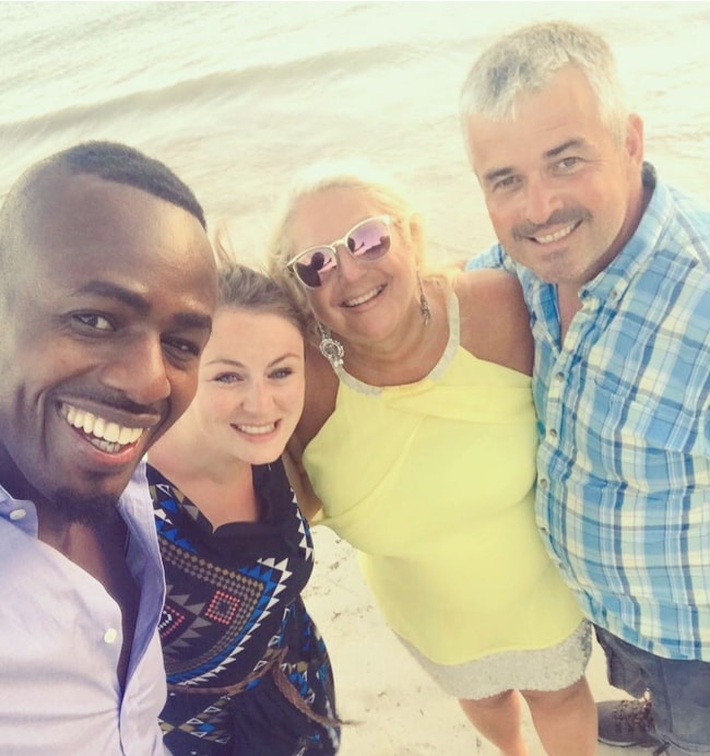 Vanessa Feltz with Tamsin Eames, Ben Ofoedu and a friend at Spain in July 2018