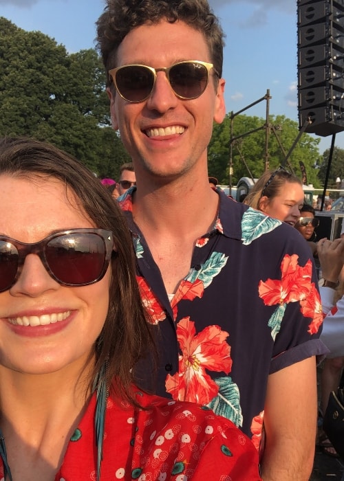 Aisling Bea in a selfie with her friend Steen Raskopoulos at Gunnersbury Park in July 2018
