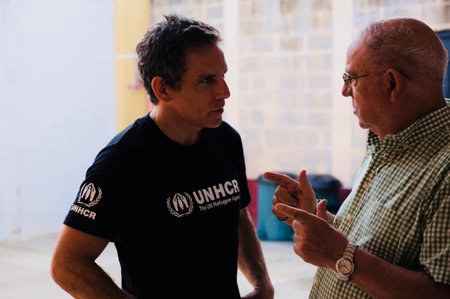 Ben Stiller (Left) with Father Paco who contributes to the UNHCR shelter in Guatemala