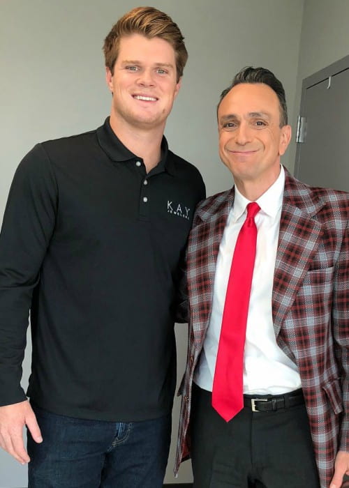Hank Azaria (Right) and Sam Darnold as seen in April 2018