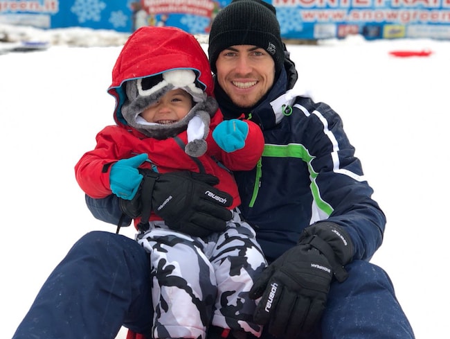 Jorginho with his son as seen in March 2018