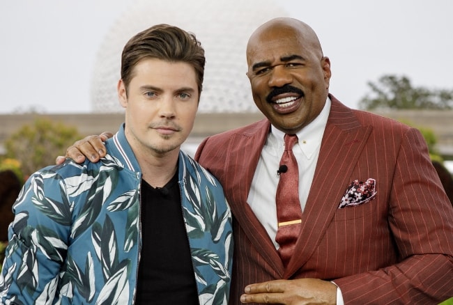 Josh Henderson (Left) with Steve Harvey at Epcot - Walt Disney World in March 2018