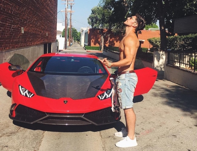 Josh Leyva as seen with his car displaying his toned physique in August 2016