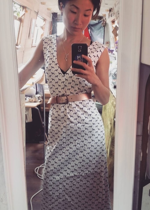 Kae Alexander in a mirror selfie wearing a self-created dress in June 2016