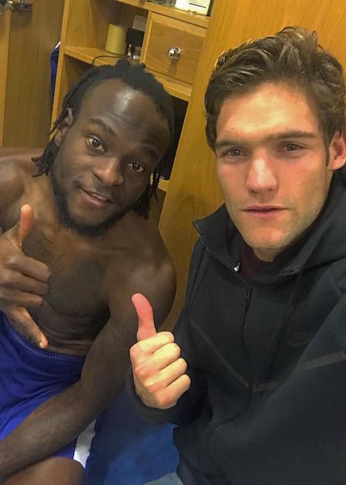 Marcos Alonso with his friend Victor Moses in November 2017
