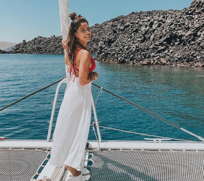 Megan Batoon as seen during her Greece vacation before getting a spontaneous tattoo