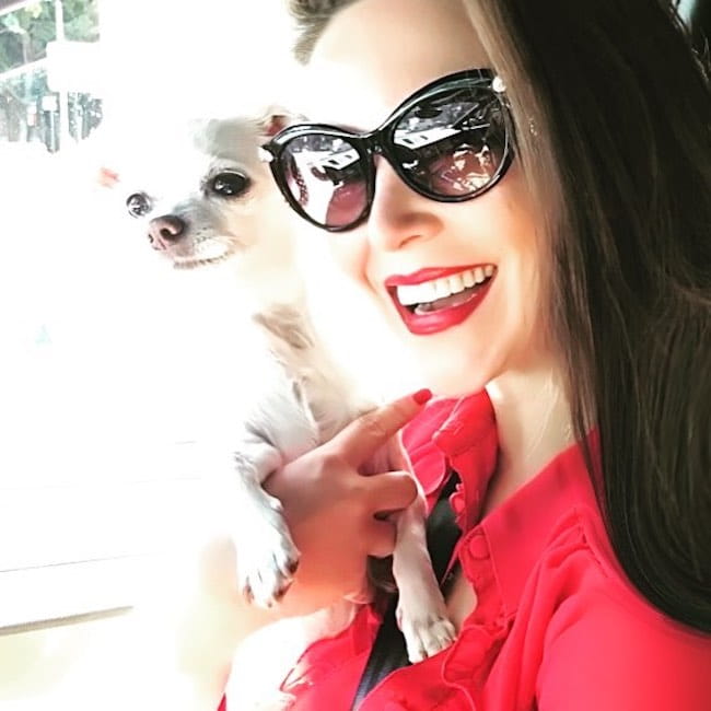 Ortenzia Borre in a selfie with her dog Bambi in September 2017