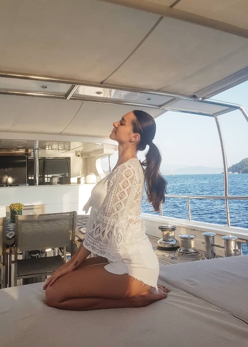 Otilia presenting a picture of serenity in her white outfit in Göcek in July 2018