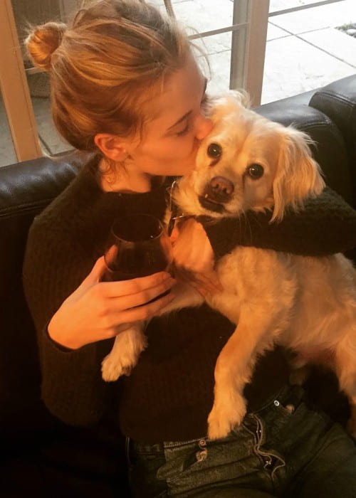 Virginia Gardner with her dog as seen in November 2017