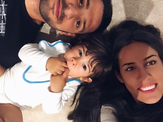 Aleksandar Mitrović with his partner Kristina and son in January 2018