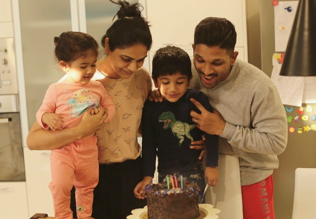 Allu Arjun with his family as seen in April 2018