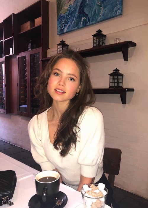 Emma MacGowan enjoying her Italian coffee in August 2018