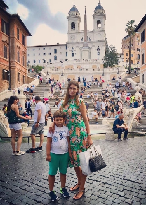Eugenia Volodina with her son in August 2018