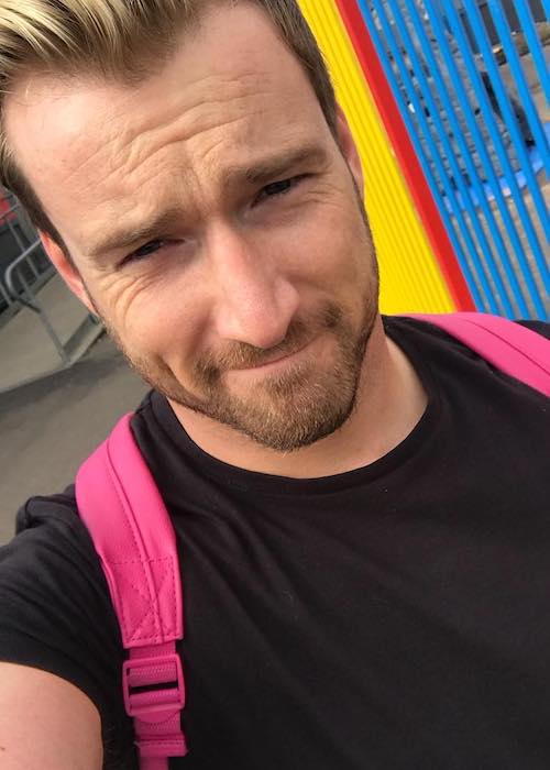 Jai McDowall carrying his niece's bag in April 2018