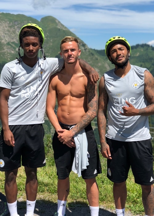 James Maddison (Center) at Évian-les-Bains after completing a 14 km uphill bike ride in July 2018