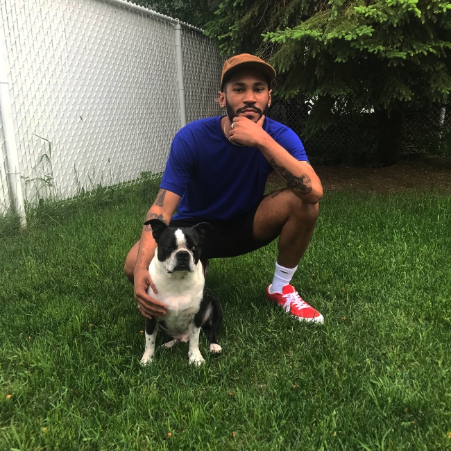 Kaytranada with his dog in Saint-Hubert, Quebec in June 2018