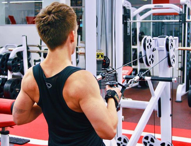 Kevin McHale doing back workout in the gym in August 2018