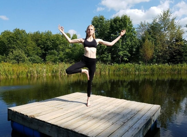 Leah Rödl as seen while doing Yoga at Catskill Mountains in August 2017