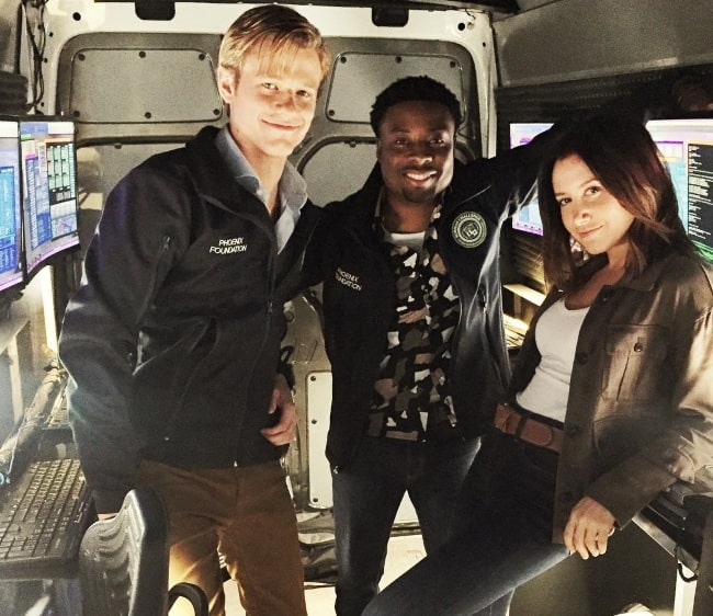 Lucas Till (Left) with Justin Hires and Ashley Tisdale (Right) in November 2017