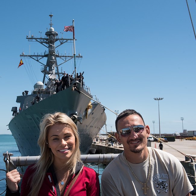 Max "Blessed" Holloway and Paige VanZant during VCJCS USO Spring Tour 2018