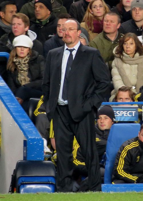 Rafael Benitez watches Chelsea vs Nordsjaelland in December 2012