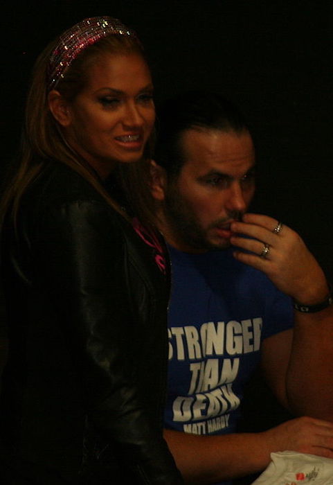 Rebecca Reyes and Matt Hardy as seen in February 2014 at a PWX show